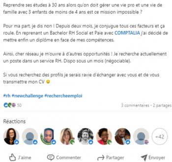 exemple d'un post de recherche d'emploi dans les RH